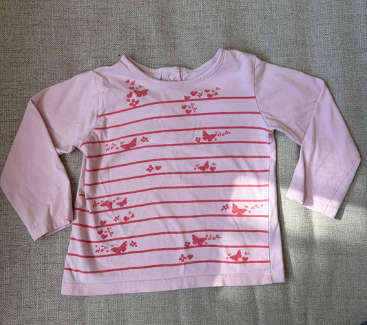 Butterfly Long Sleeve Striped Shirt- 24M, Kids 24 Month (18-24M)