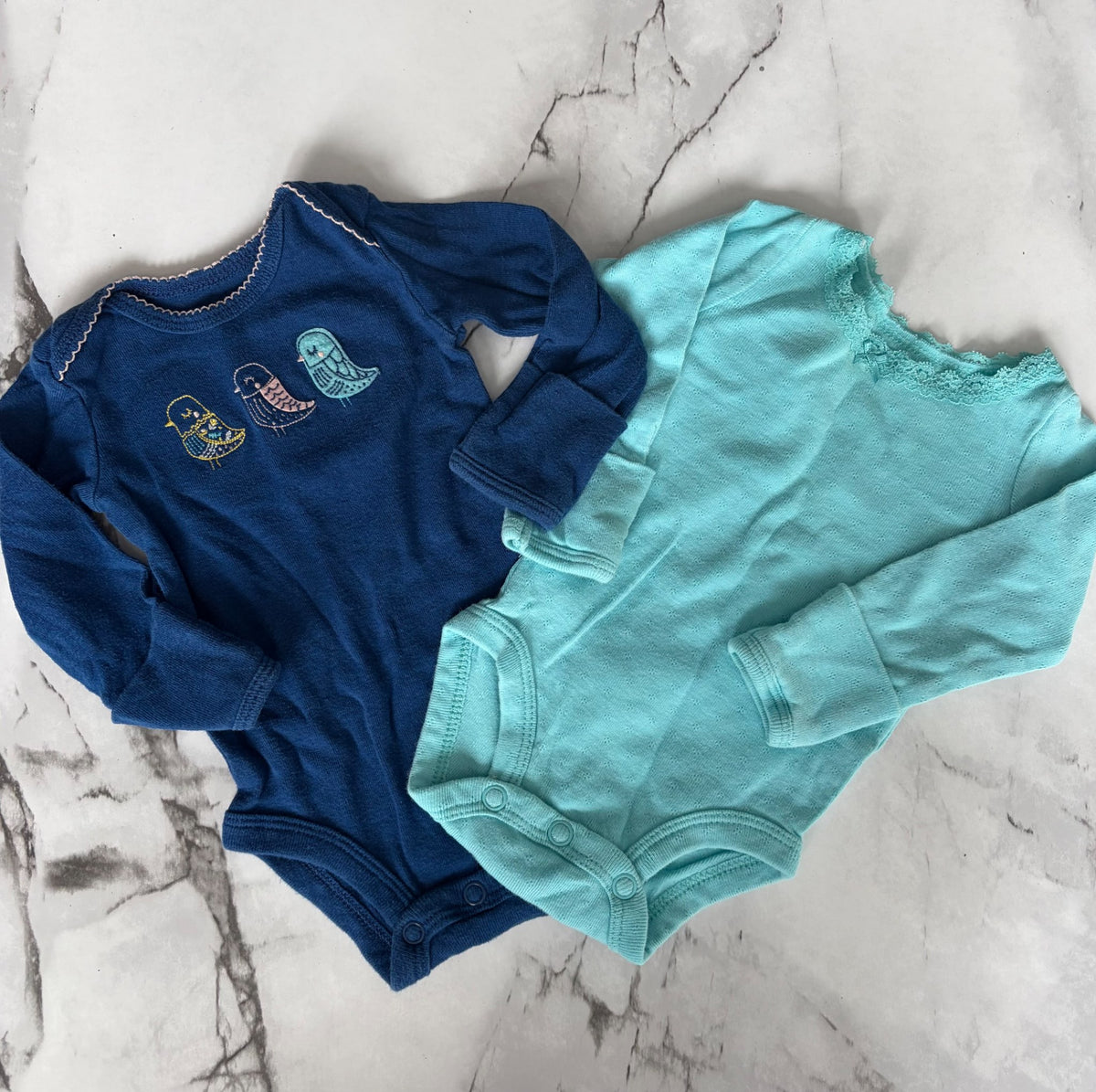Carters- Girls Blue Long Sleeve Shirts- newborn , Kids Newborn
