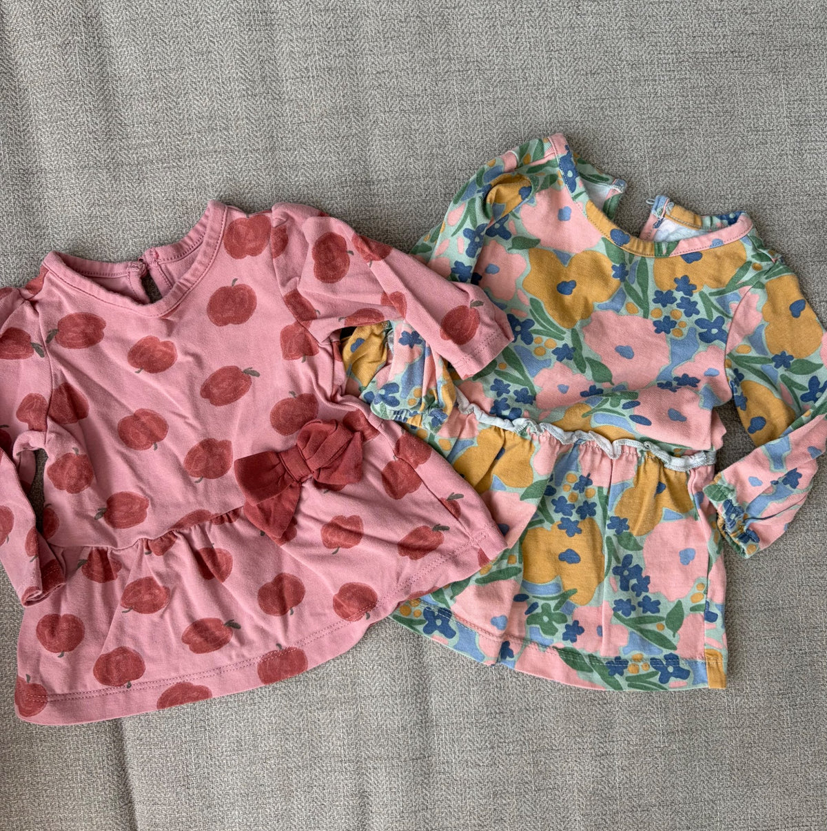 Girls Long Sleeve Bundle- Apples & Flowers, 3M, Kids 3 Month (0-3M)