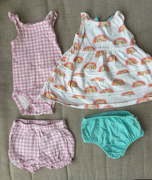 Girls Summer Bundle- plaid & rainbows, 3M, Kids 3 Month (0-3M)