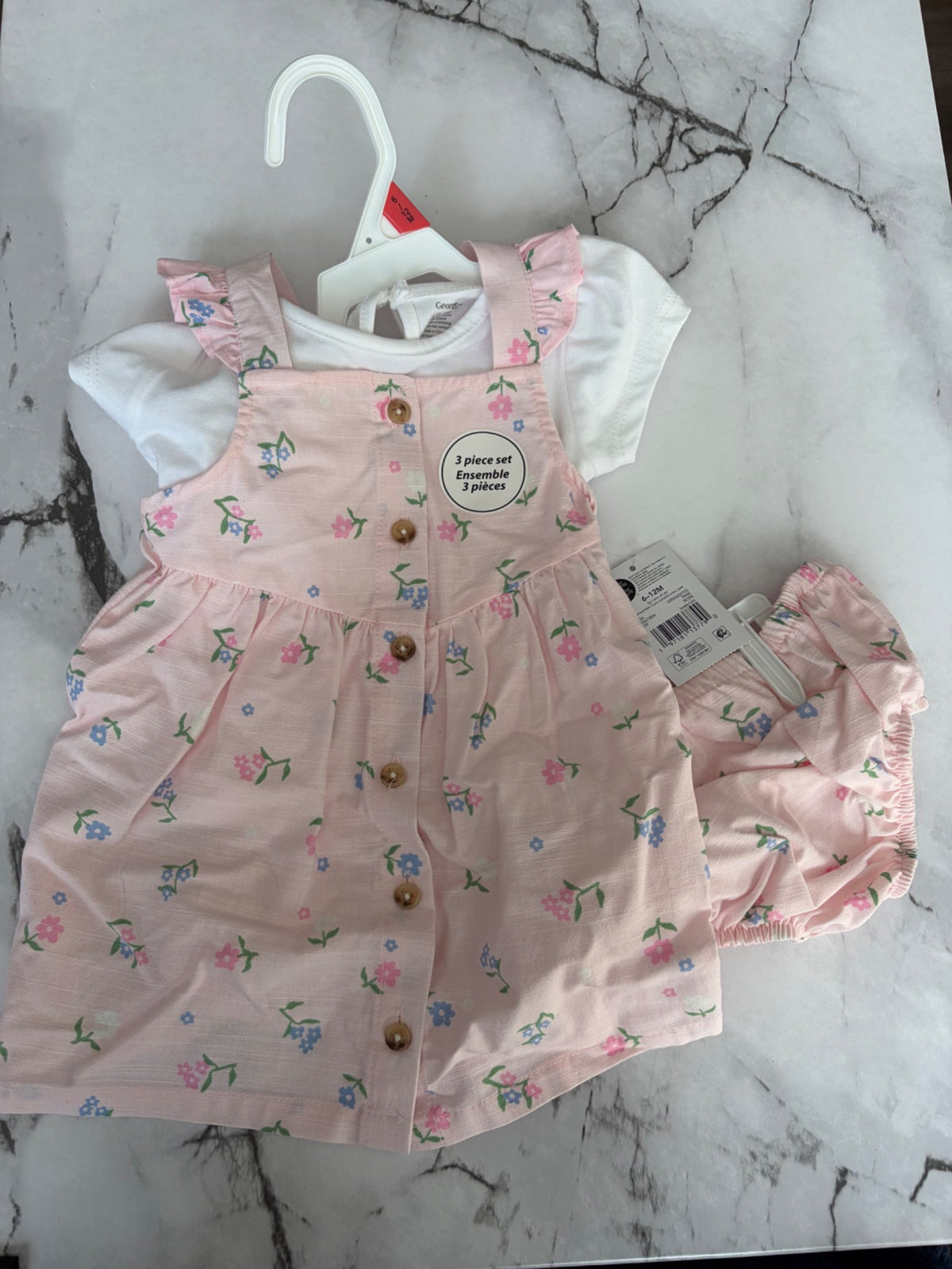 Girls 3-piece Flower Dress, 6-12M NWT, Kids 12 Month (9-12M)