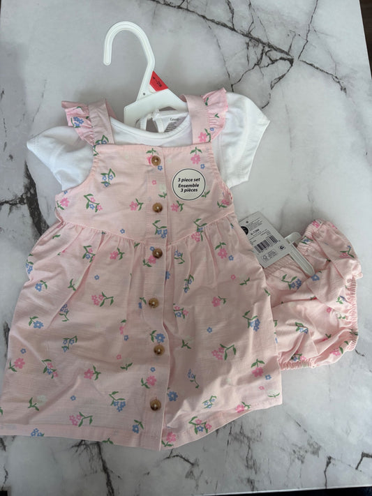 Girls 3-piece Flower Dress, 6-12M NWT, Kids 12 Month (9-12M)