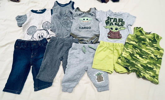 Mickey Mouse/Carter’s/Baby Yoda Star Wars Combo with free Precious Cargo diaper shirts and pants, Kids 3 Month (0-3M)
