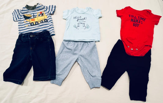 Shirt and Pants (assorted brands) 3-pair combo 0-3 months, Kids 3 Month (0-3M)