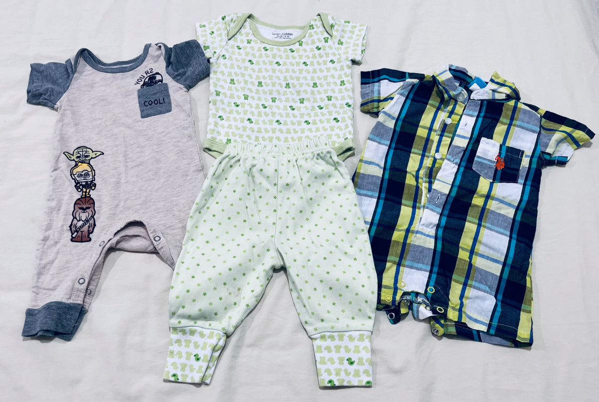 Summer combo assorted brands 6 months  (L: Star Wars; Centre: love’n cuddles; R: US Polo Assn), Kids 6 Month (3-6M)