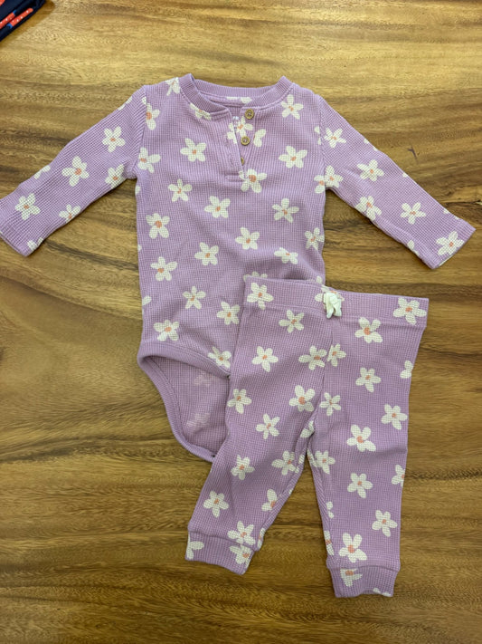 Joe Fresh purple flowers Onesie and Pants Set, Kids 6 Month (3-6M)
