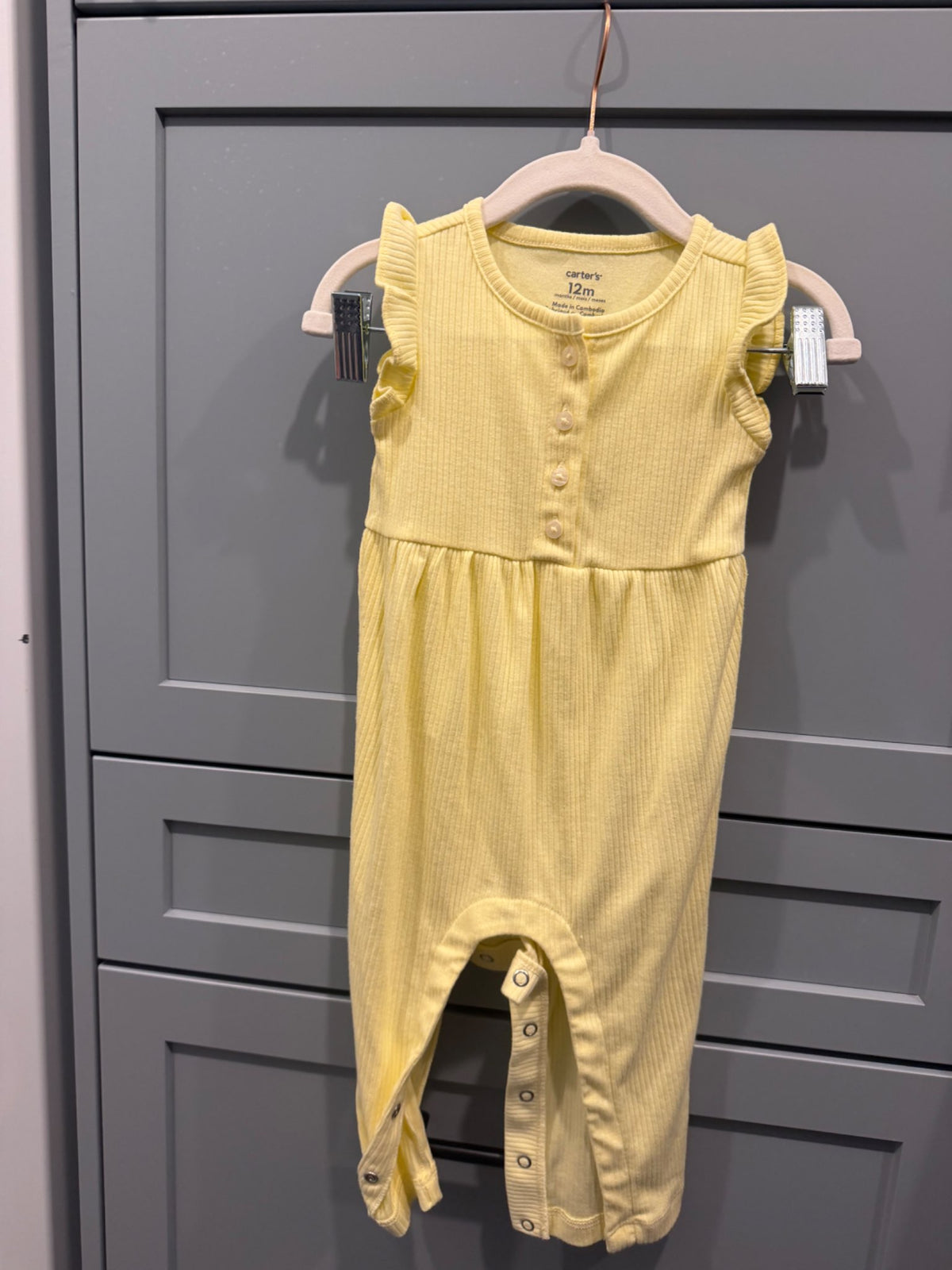 Carters yellow long pants romper , Kids 12 Month (9-12M)