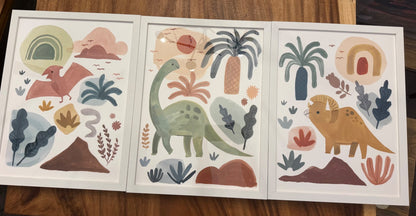 Set of 3 - Dinosaur prints with frames