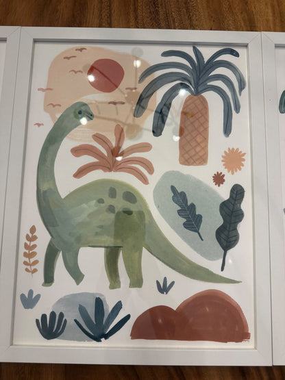 Set of 3 - Dinosaur prints with frames