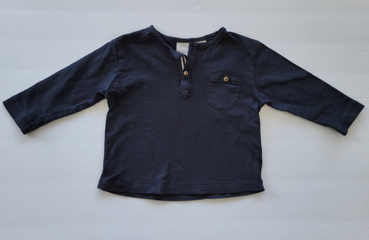 Zara henley shirt, 9-12 months, navy, Kids 12 Month (9-12M)