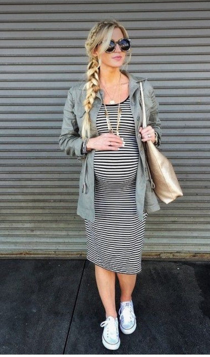 Isabella Oliver, Stripe Jersey Midi T-Shirt Dress, Size 0, Maternity XS (0-2)