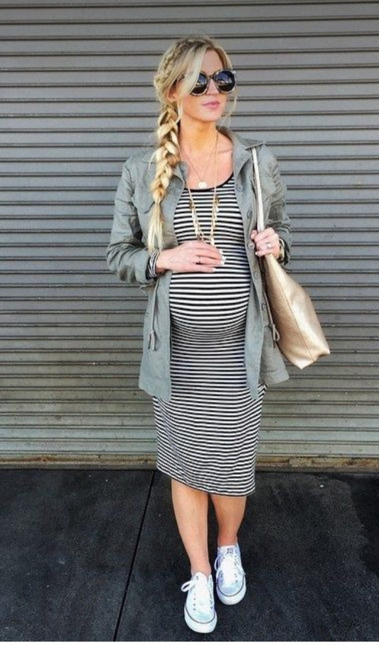 Isabella Oliver, Stripe Jersey Midi T-Shirt Dress, Size 0, Maternity XS (0-2)