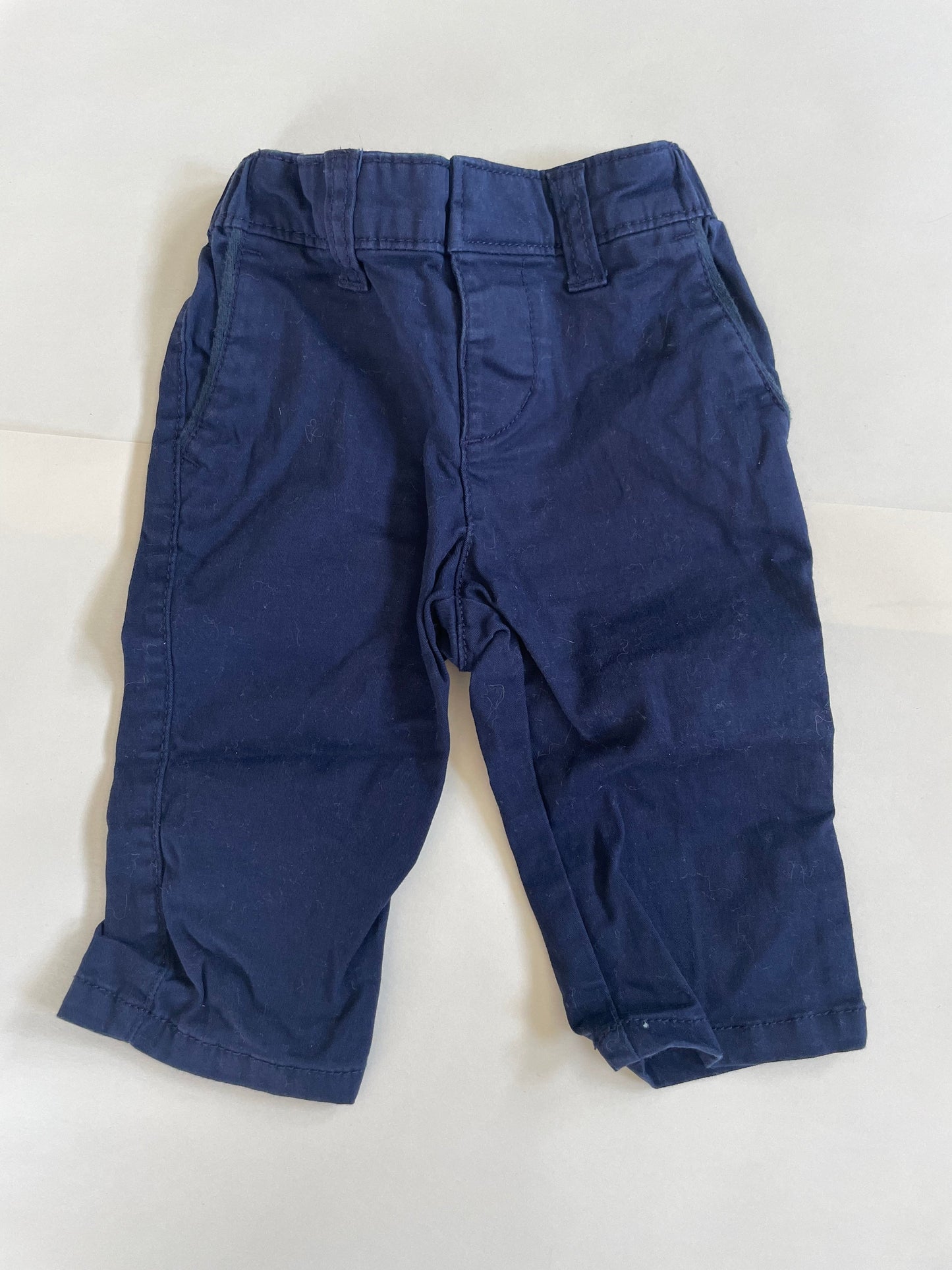 Little boy’s dressy outfit, white and blue collared shirt, blue khakis, 3-6 months, Kids 6 Month (3-6M)