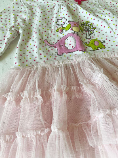 Pink Tutu Elephant & Owl Design Dress - Baby Girl 3-6 months, Kids 6 Month (3-6M)