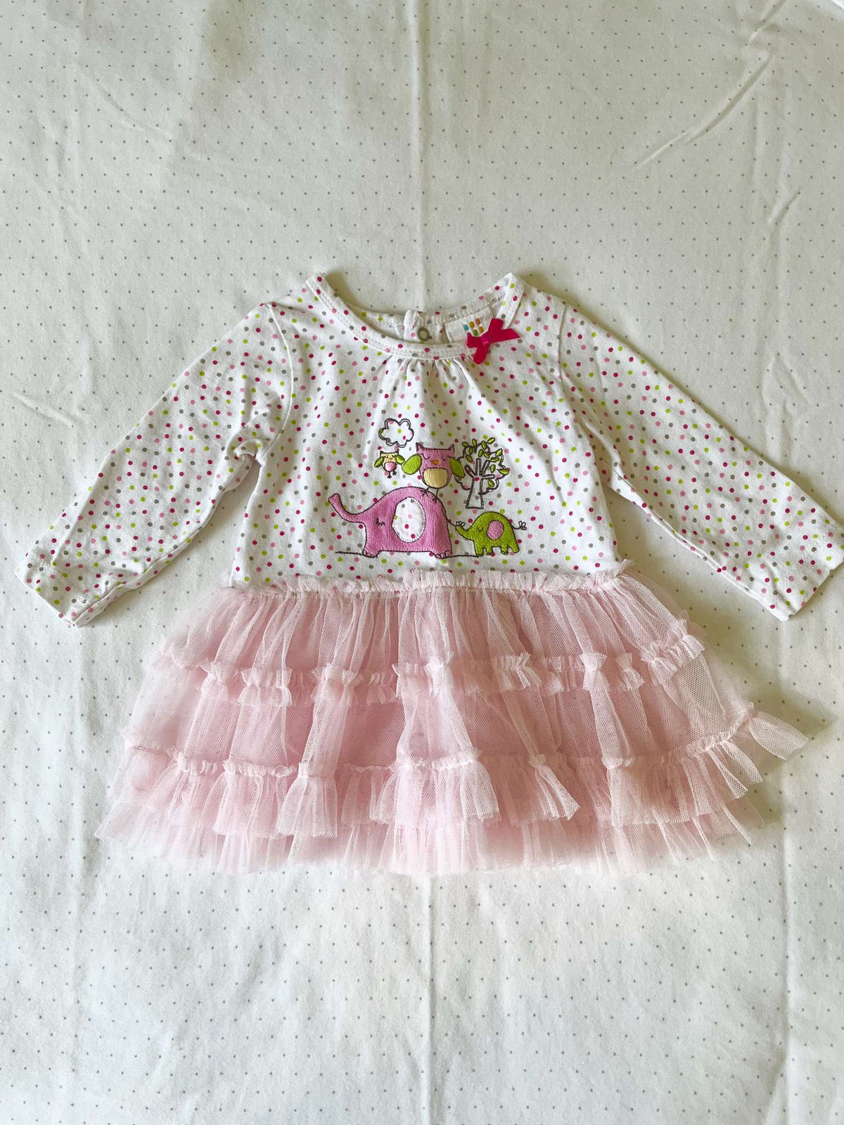 Pink Tutu Elephant & Owl Design Dress - Baby Girl 3-6 months, Kids 6 Month (3-6M)