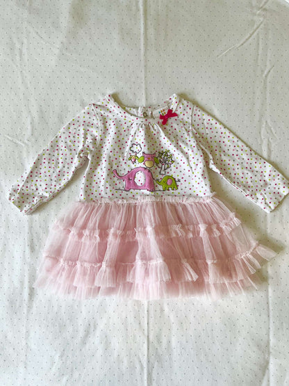Pink Tutu Elephant & Owl Design Dress - Baby Girl 3-6 months, Kids 6 Month (3-6M)