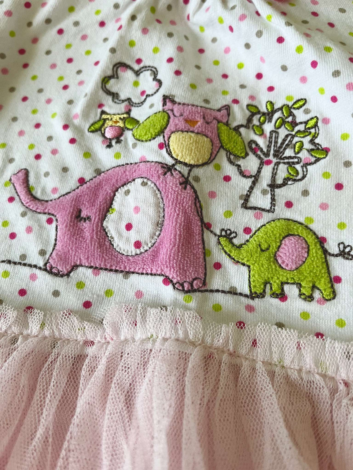 Pink Tutu Elephant & Owl Design Dress - Baby Girl 3-6 months, Kids 6 Month (3-6M)