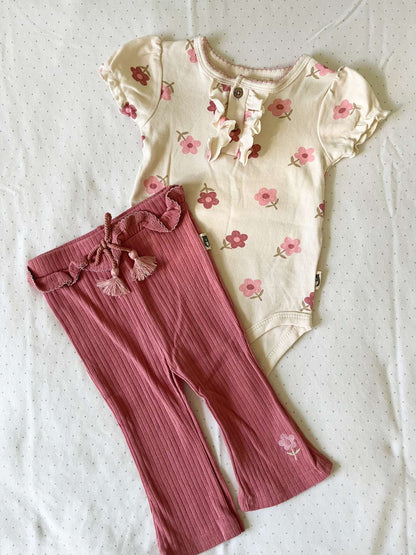 Rabbit + Bear Organic Two Piece Outfit with matching headband - Baby Girl 6-9 months, Kids 9 Month (6-9M)