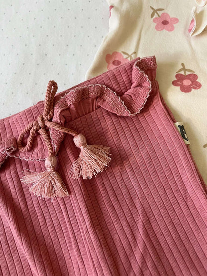 Rabbit + Bear Organic Two Piece Outfit with matching headband - Baby Girl 6-9 months, Kids 9 Month (6-9M)