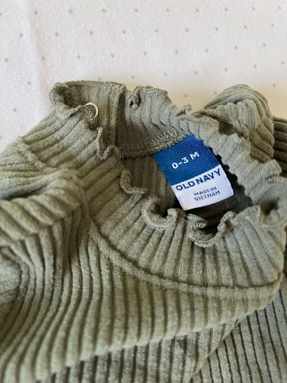 Old Navy Olive Green Two Piece Soft Ribbed Outfit - 0-3 months, Kids 3 Month (0-3M)