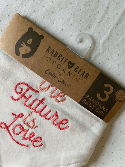 Rabbit + Bear Organics Set of 3 Bandana Baby Bibs NWT