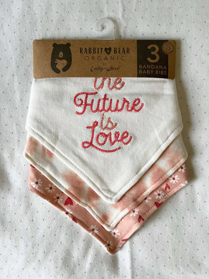 Rabbit + Bear Organics Set of 3 Bandana Baby Bibs NWT