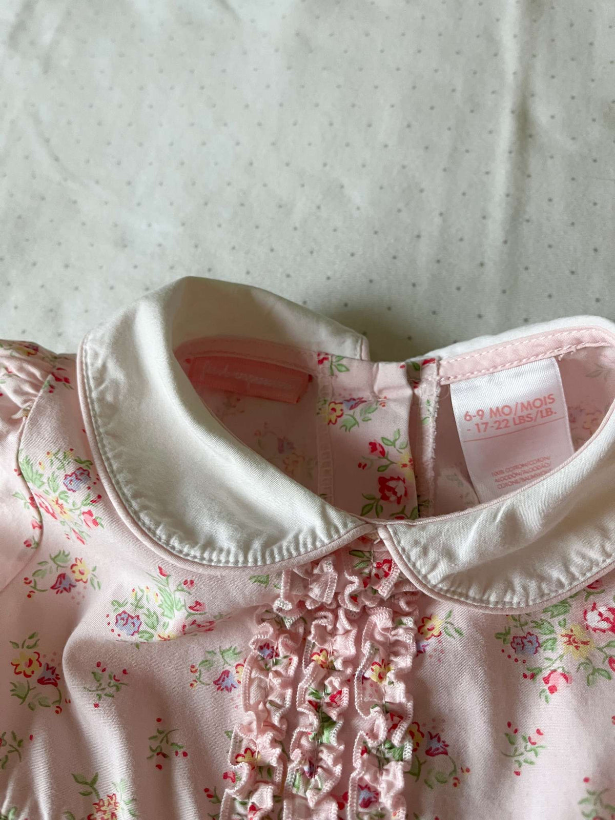 First Impressions Pink Ruffle Collared Floral Print Dress with Matching Bloomers - Baby Girl 6-9 months, Kids 9 Month (6-9M)