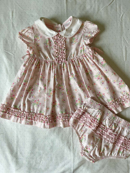 First Impressions Pink Ruffle Collared Floral Print Dress with Matching Bloomers - Baby Girl 6-9 months, Kids 9 Month (6-9M)