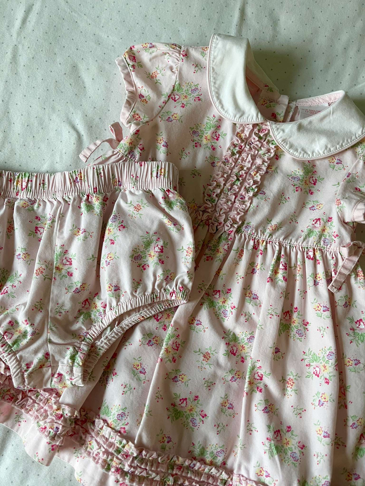 First Impressions Pink Ruffle Collared Floral Print Dress with Matching Bloomers - Baby Girl 6-9 months, Kids 9 Month (6-9M)