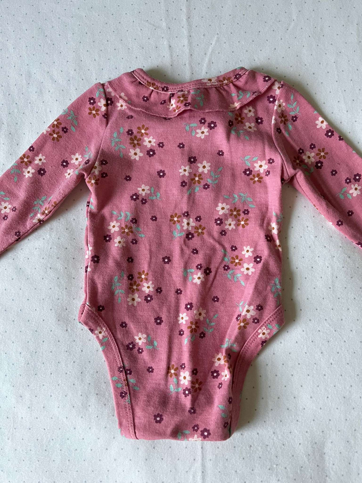 Minibean Long Sleeve Flora Onesie with Button Collar - Baby Girl 0-3 months, Kids 3 Month (0-3M)