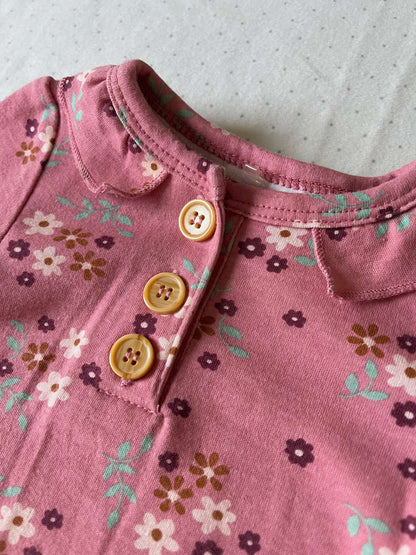 Minibean Long Sleeve Flora Onesie with Button Collar - Baby Girl 0-3 months, Kids 3 Month (0-3M)