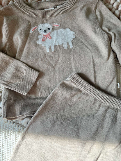 Baby Gap Knit Sheep Two Piece Outfit - Baby Girl 6-12 months, Kids 12 Month (9-12M)