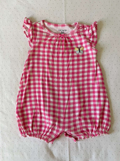 Carter's Pink Gingham Print Butterfly and Frog Onesie - Baby Girl 3 months, Kids 3 Month (0-3M)