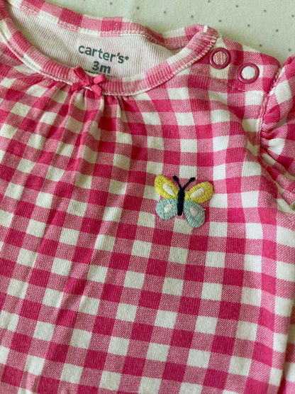 Carter's Pink Gingham Print Butterfly and Frog Onesie - Baby Girl 3 months, Kids 3 Month (0-3M)