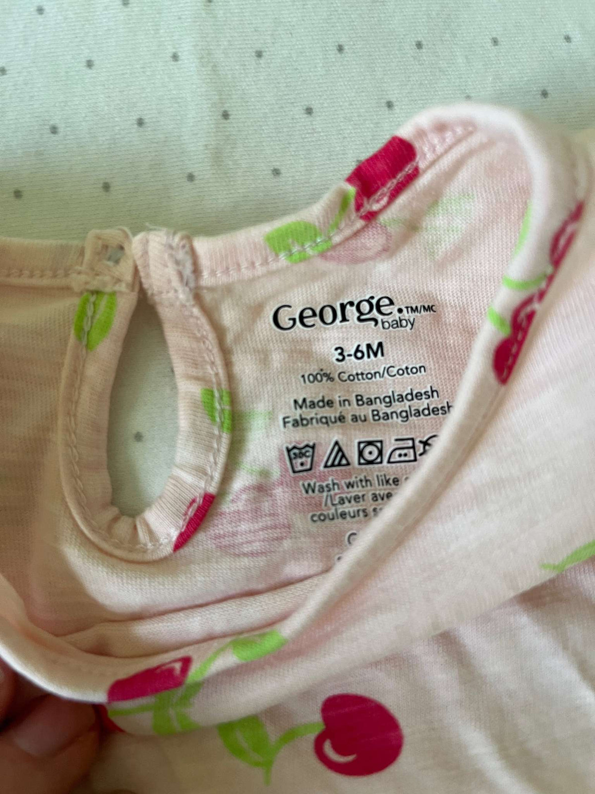 George Two Piece Acid Wash Jean Shorts and Cherry Tee - Baby Girl 3-6 months, Kids 6 Month (3-6M)