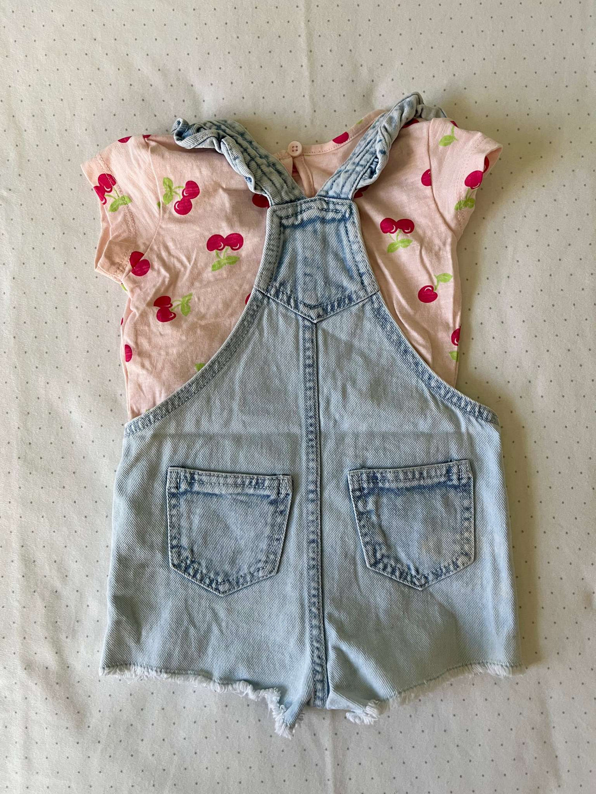 George Two Piece Acid Wash Jean Shorts and Cherry Tee - Baby Girl 3-6 months, Kids 6 Month (3-6M)