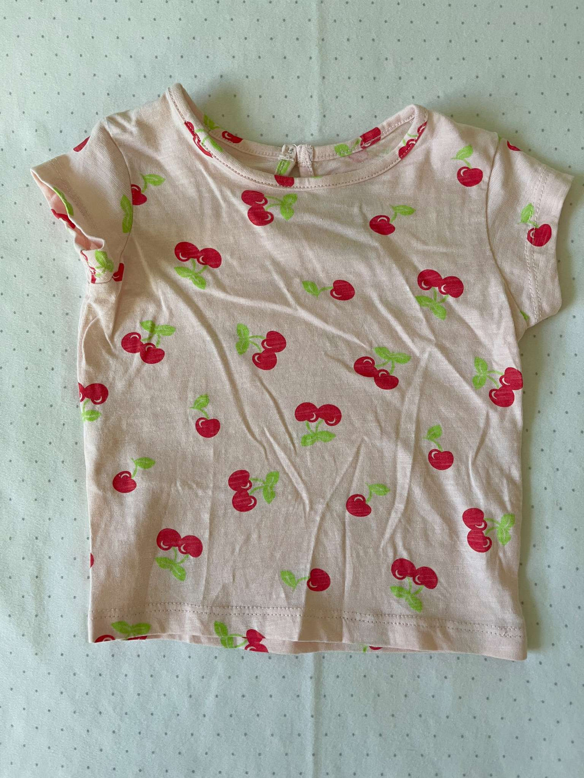 George Two Piece Acid Wash Jean Shorts and Cherry Tee - Baby Girl 3-6 months, Kids 6 Month (3-6M)