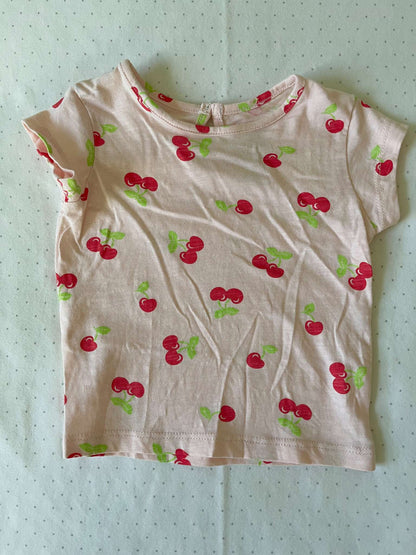 George Two Piece Acid Wash Jean Shorts and Cherry Tee - Baby Girl 3-6 months, Kids 6 Month (3-6M)