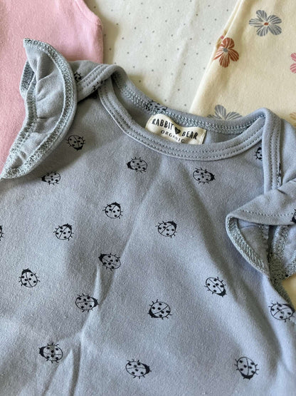 Rabbit + Bear Organic Set of 3 Cotton Onesies - Baby Girl 6-9 months, Kids 9 Month (6-9M)