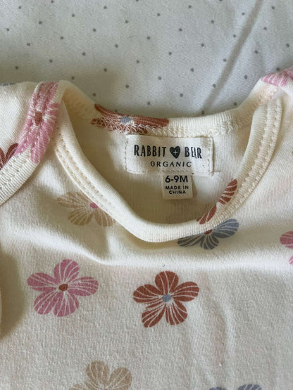 Rabbit + Bear Organic Set of 3 Cotton Onesies - Baby Girl 6-9 months, Kids 9 Month (6-9M)