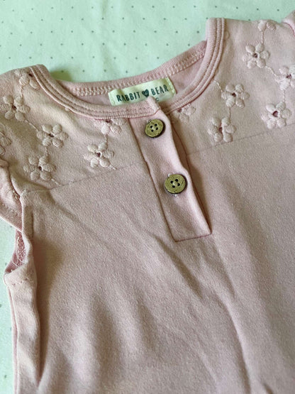 Rabbit + Bear Organic Set of 3 Cotton Onesies - Baby Girl 6-9 months, Kids 9 Month (6-9M)