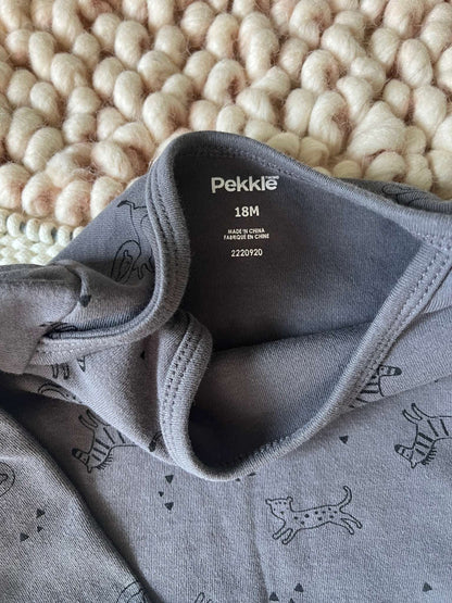 Pekkle Grey Animal Print Long Sleeve Onesie - Baby 18 months, Kids 18 Month (12-18M)