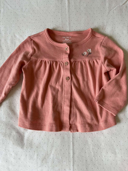 Carter's Three Piece Peach Floral Embroidered Set - Baby Girl 12 months, Kids 12 Month (9-12M)