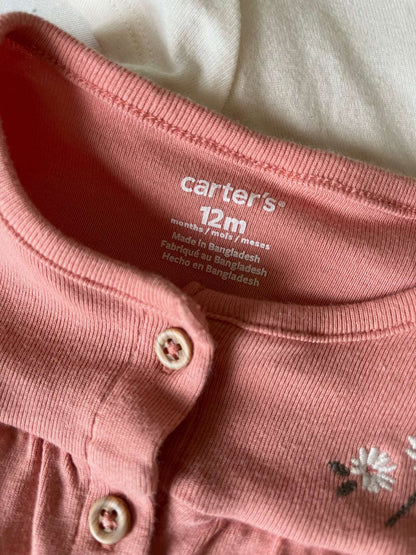 Carter's Three Piece Peach Floral Embroidered Set - Baby Girl 12 months, Kids 12 Month (9-12M)