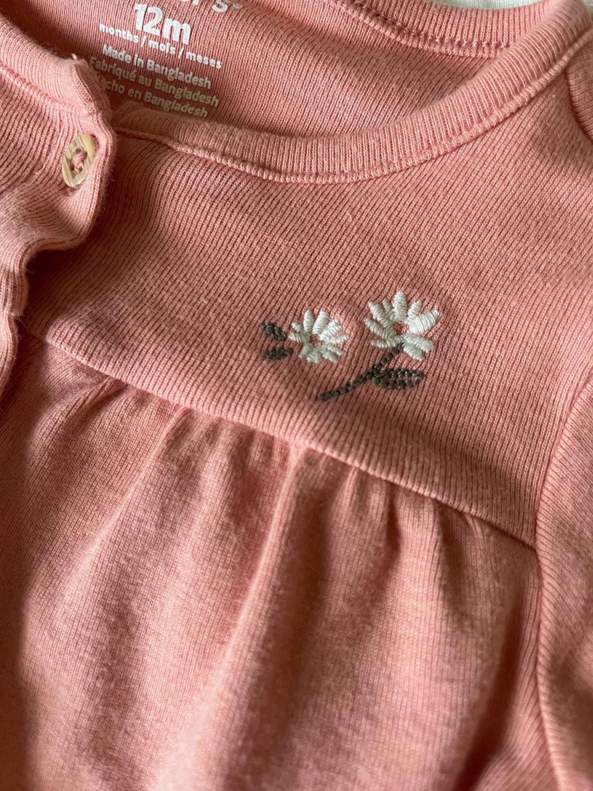 Carter's Three Piece Peach Floral Embroidered Set - Baby Girl 12 months, Kids 12 Month (9-12M)