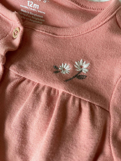 Carter's Three Piece Peach Floral Embroidered Set - Baby Girl 12 months, Kids 12 Month (9-12M)