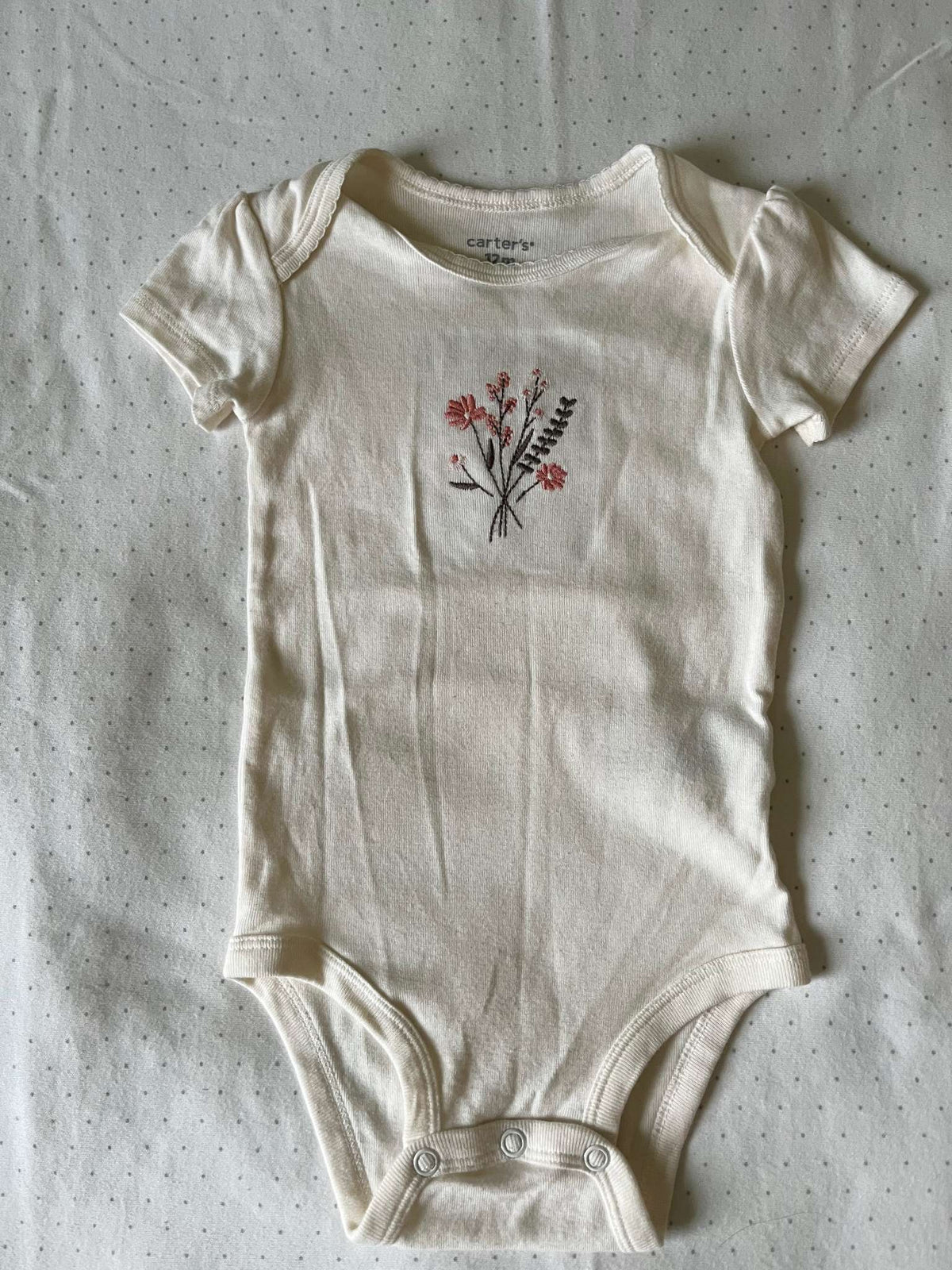 Carter's Three Piece Peach Floral Embroidered Set - Baby Girl 12 months, Kids 12 Month (9-12M)