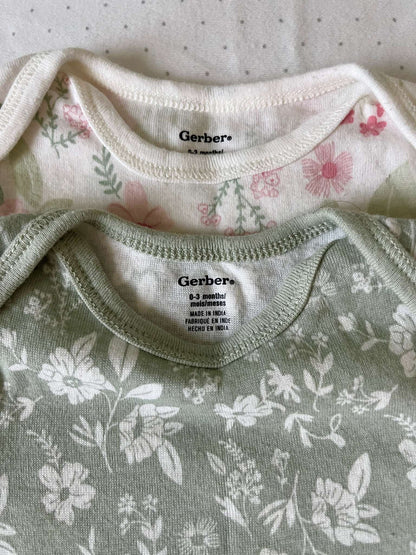 Gerber Baby Set of Two Floral Onesies - Baby Girl 0-3 months, Kids 3 Month (0-3M)