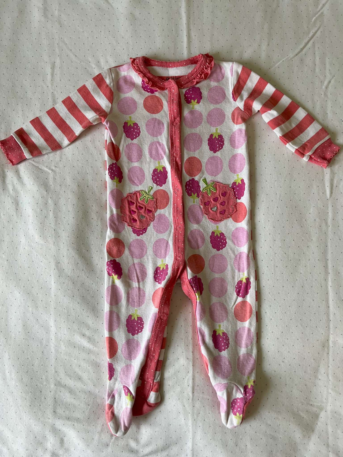 Petit Lem Raspberry Onesie Pajamas - Baby Girl 6 months, Kids 6 Month (3-6M)