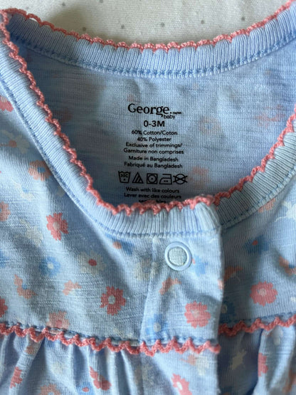 George Lightweight Blue Floral Onesie Pajamas - Baby Girl 0-3 months, Kids 3 Month (0-3M)